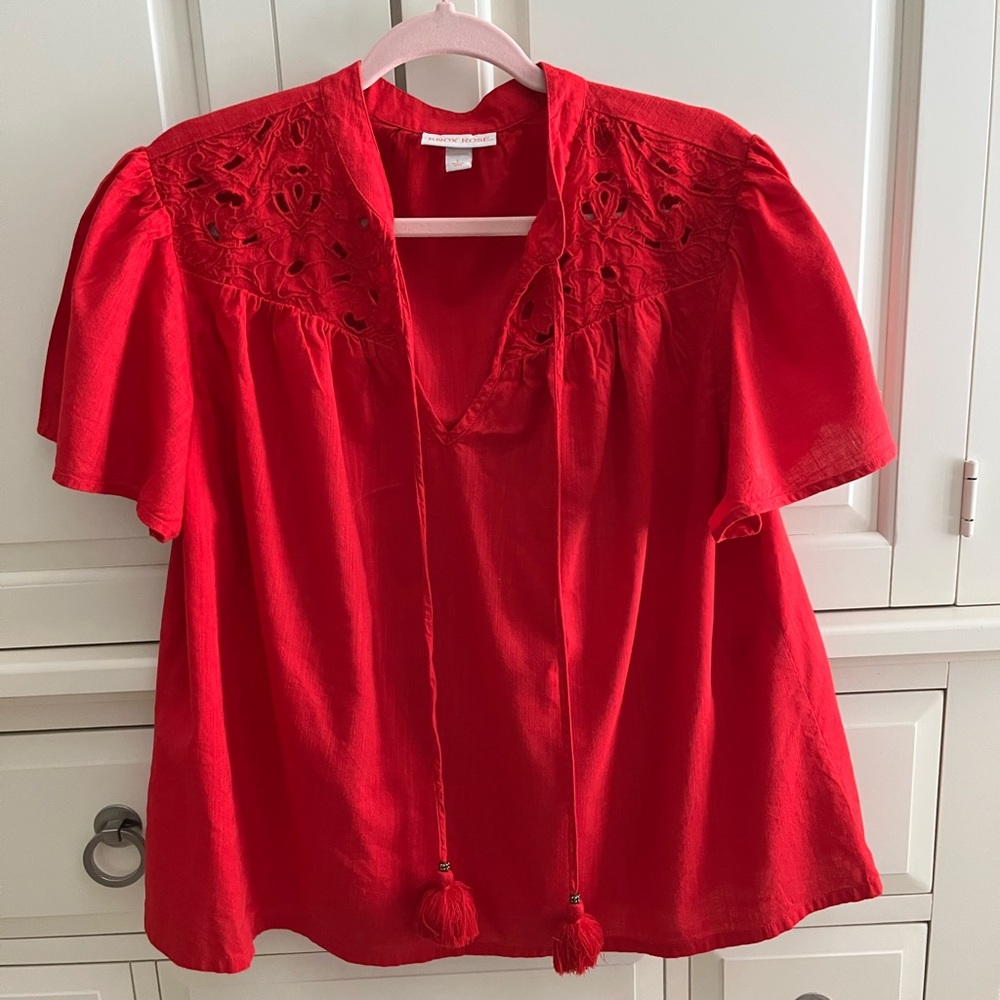 Red Embroidered Women's Top